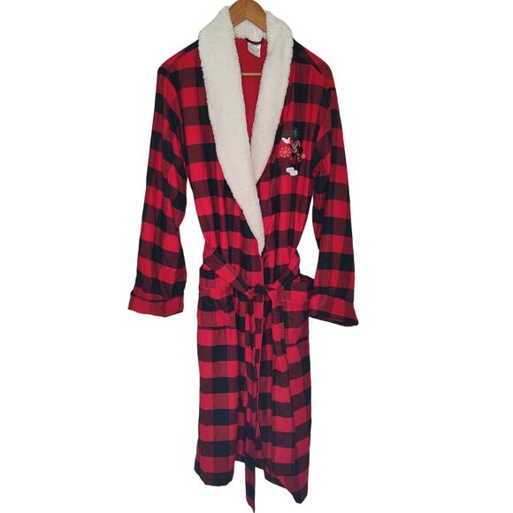 Disney Buffalo Plaid Robe Mickey Mouse Santa Christmas Adult Small holiday - Picture 1 of 5